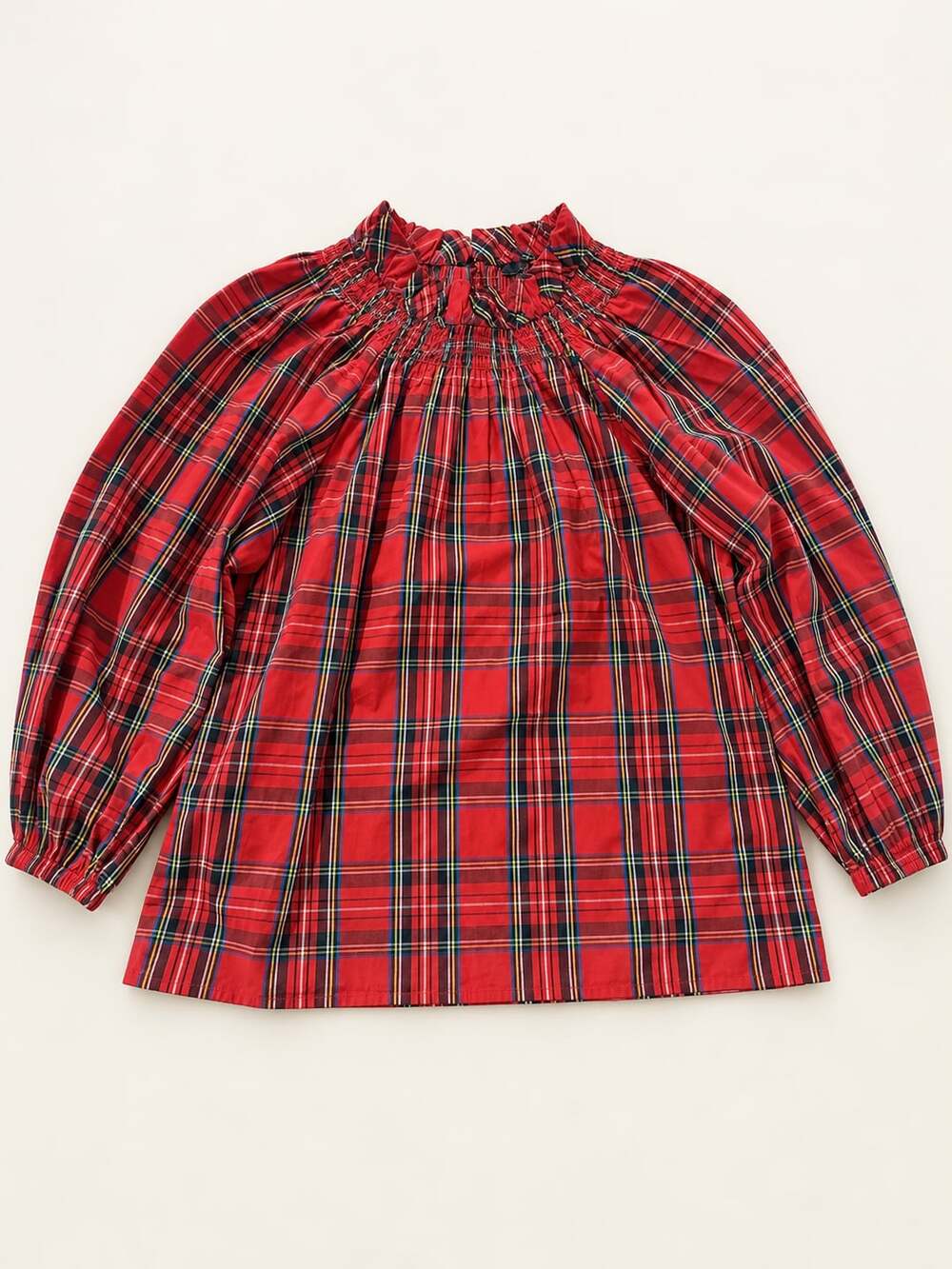 J.Crew Red Plaid Smocked Neck Puff Sleeve Top Size S (c1)